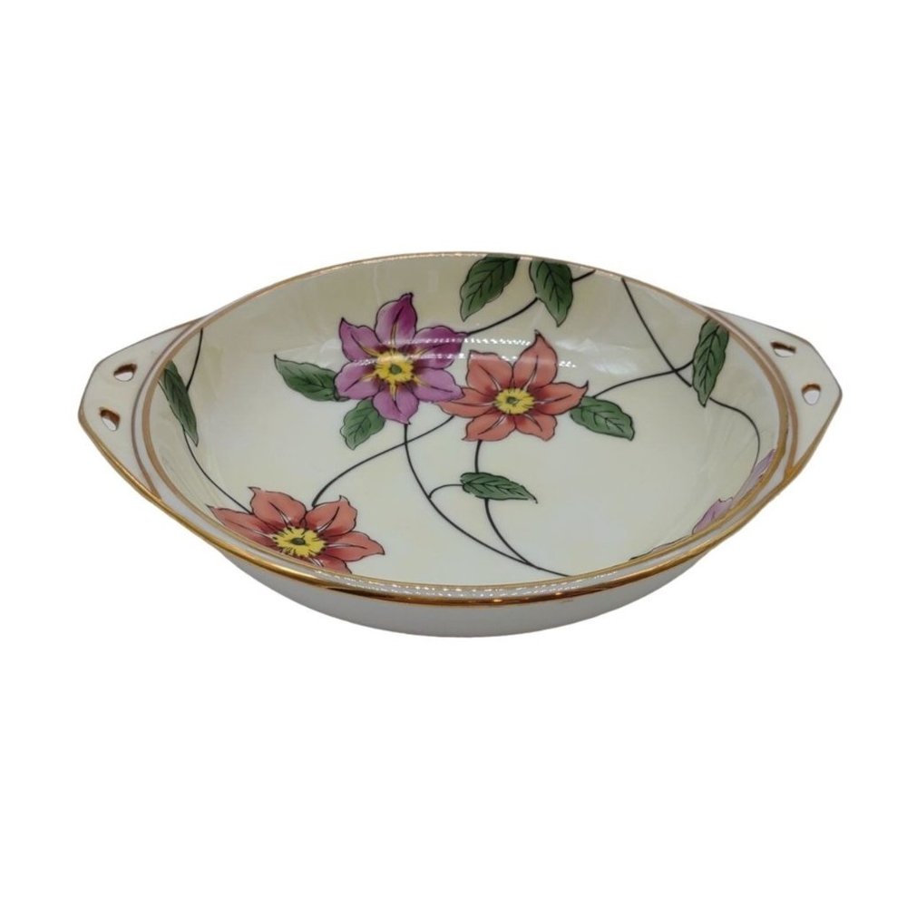 Bowl Noritake Hand Painted Two Handles Gold Morimura Mark Pre 1940